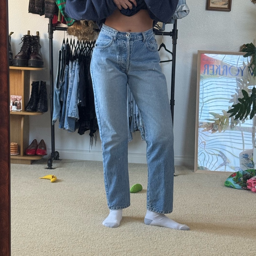 Mid Rise Vintage Denim Straight Leg Jeans